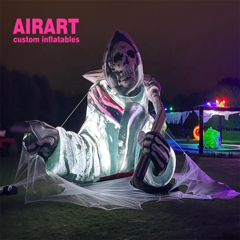 Nighttime Halloween Horror Decorations in the