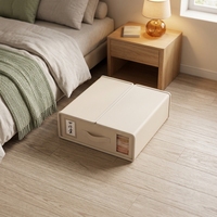 Boîte de rangement pliable moderne beige en velcro pour draps de lit, avec fenêtre transparente et poignée, organisateur de linge respirant