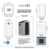 Caseta de Jardín Pequeña de Resina de 4x6 pies, Directo de Fábrica KENDA, Ahorra Espacio, Ideal para Balcón de Apartamento, Almacenamiento de Herramientas, Garantía Estructural de 10 Años