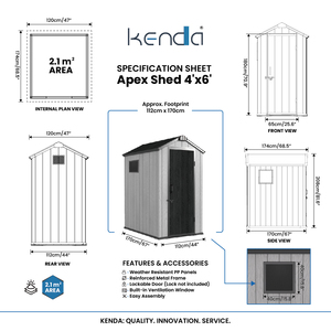 Caseta de Jardín Pequeña de Resina de 4x6 pies, Directo de Fábrica KENDA, Caseta de Almacenamiento de Plástico, Fácil de Montar, Caseta para Herramientas de Plástico - Product Image 2
