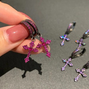 Pendientes de Plata de Ley S925 con Cruz de Diamantes, Unisex, Elegantes, de Alta Gama, con Clip, Personalizados, Modernos y Atractivos - Product Image 5