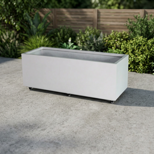 Modern <b>Rectangular</b> FRP Planter Box Outdoor <b>Flower</b> <b>Pot</b> with Wheels Lightweight Weather Resistant Fiberglass Garden Planters - Product Image 2