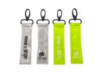 Pendentif réfléchissant Jareflex en PVC jaune argenté avec texte personnalisé, fermoir à boucle, accessoire pour sac à dos, sac à main, bagage, porte-clés, sac de sport