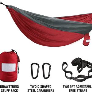 Hamac de camping double Woqi, capacité de charge de 226 kg, hamac portable en nylon léger, couleur rouge - Product Image 1