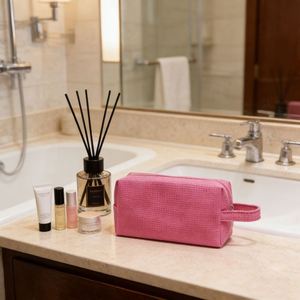 Waffle Fabric Makeup <b>Large</b> Capacity Travel Toiletry Portable Wholesale Cosmetic Storage <b>Bag</b> - Product Image 4