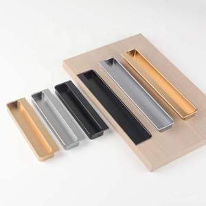 Black <strong>Gold</strong> Grey 140mm 200mm Modern Kitchen Wardrobe Cabinet Office Hotel Drawer Embedded Hidden Handles - Product Image 1
