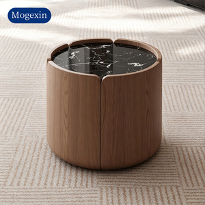 <b>Round</b> <b>Nesting</b> <b>Coffee</b> <b>Table</b> Set with Black Stone Top & Walnut Veneer Base for Living Room Hotel Lobby - Product Image 3