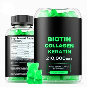 Biotin Gummies dengan Keratin & Collagen-suplemen canggih untuk pertumbuhan rambut untuk Pria & Wanita Vitamin kulit dan kuku