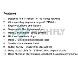 Émetteur optique FTTH Highfly Tx-215-10mW avec boîtier métallique, 45-860/<span class=keywords><strong>950</strong></span>-2150 MHz, 1550 nm, connecteur SC/<span class=keywords><strong>APC</strong></span> et flatness de 1 dB - Product Image 5