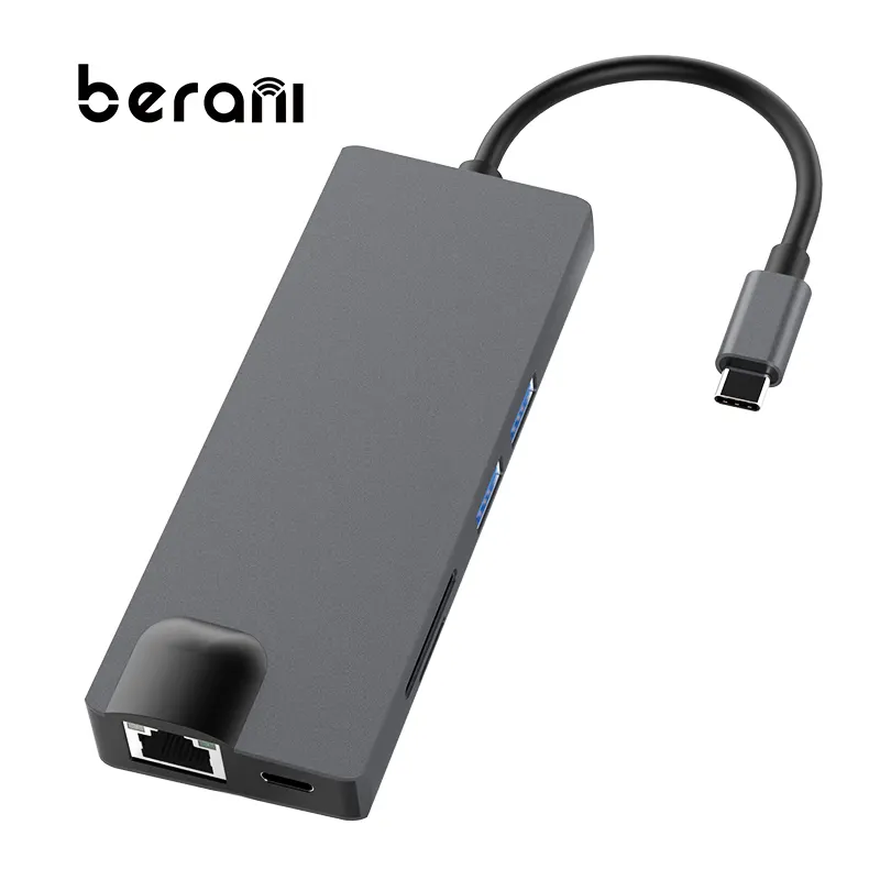 Berani-base tipo c TC12 de buena calidad, 8 en 1, VGA, expansión, HUB de tarjeta de red de ordenador