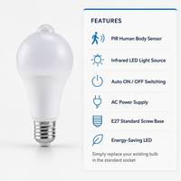 Ampoules LED E27 B22 A60 9-12W avec détecteur de mouvement PIR, allumage/extinction automatique, pour éclairage de sécurité de porche, garage, couloir