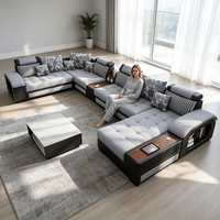 Sofá Cama Seccional Reclinable de Tela de Estilo Moderno, Ajustable, Relleno de Esponja, para Sala de Estar de Villa, Sofá Esquinero en Forma de U, 7 Plazas