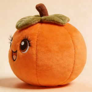 Peluche Citrouille Personnalisée avec Visage Souriant Mignon, Citrouille Rembourrée Ronde Orange aux Yeux d'Anime avec Tige et Feuille - Product Image 1