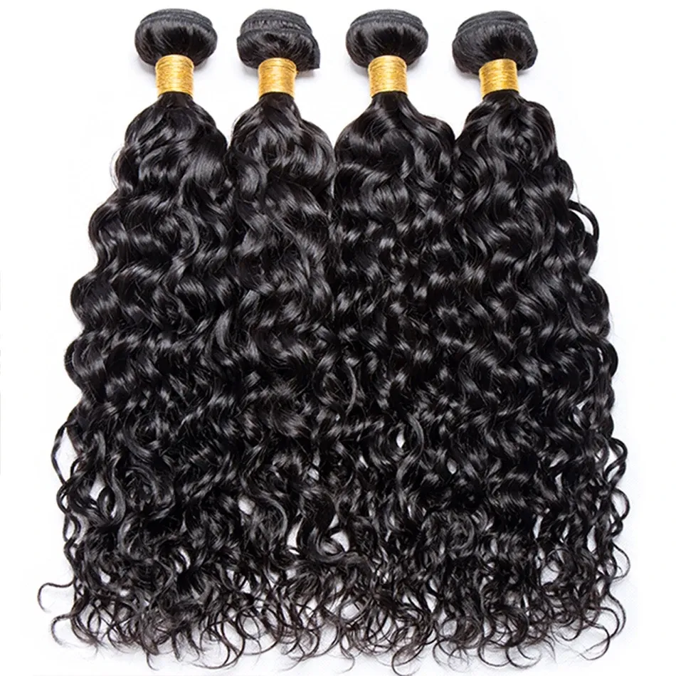 Wholesale Water Wave Bundles Deal 12A Indian Human Hair Wet and Wavy Hair Virgin Hair Extensions Bulk Weft Natural Black Color