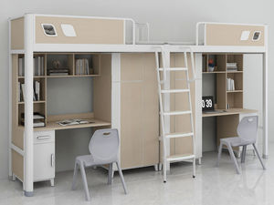 Cama Beliche de Madeira e Metal para Estudantes com Escrivaninha e Estante para Apartamento Escolar/Dormitório - Product Image 6