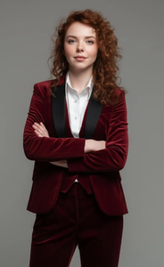 Ensemble de costume trois pièces en velours bordeaux de luxe pour homme – Veste de blazer formelle sur mesure avec gilet assorti et pantalon coupe ajustée - Product Image 3