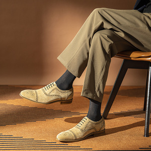 Chaussures en cuir pour hommes, style rétro, décontractées, formelles, en cuir véritable givré, chaussures Oxford trois pièces - Product Image 1