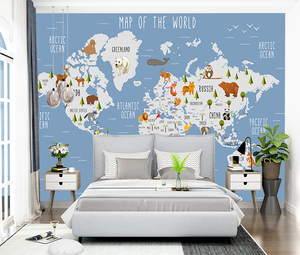 Papel Tapiz Moderno Impermeable con Mapa del Mundo de Dibujos Animados para Niños, Mural Educativo con Ilustraciones de Animales para Decoración de Cuarto de Niños, Baño y Dormitorio - Product Image 4