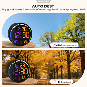 Grande horloge murale numérique avec affichage LED, alarme, minuteur, heure d'été, température, humidité, gradation automatique, télécommande, veilleuse - Product Image 3