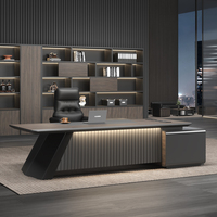 Bureau de direction modulaire haut de gamme, écologique, design moderne incurvé, poste de travail présidentiel avec bibliothèque rétroéclairée