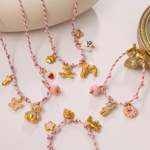 Conjunto de collar con dijes de cuerda rosa y colgante de oso, mariposa y corazón para mujer, regalo, joyería de moda - Product Image 4