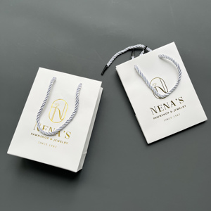 Matte White Paper Shopping Bags Gold Foil Hot Stamping Logo Silver Twisted Paper <b>Rope</b> Handle Luxury Jewelry Pawnshop Gift Bag - Product Image 3