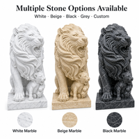 Statue de lion en marbre de style antique, paire, sculpture classique en pierre naturelle sculptée à la main pour portail de villa, commande en gros