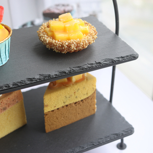 ขาตั้งเสิร์ฟอาหาร2ชั้นชั้นชั้นแสดงอาหารพร้อมแผ่นชนวนสีดำถาดเสิร์ฟสำหรับงานเลี้ยง - Product Image 2