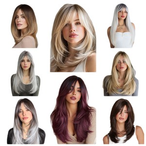 Perruque synthétique Vera, <span class=keywords><strong>cheveux</strong></span> longs et raides, dégradé multicolore, <span class=keywords><strong>frange</strong></span> américaine en forme de huit, couvre-tête complet, haute qualité - Product Image 1
