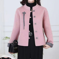 Blazer court d'hiver en laine à simple boutonnage de style chinois avec doublure en polaire