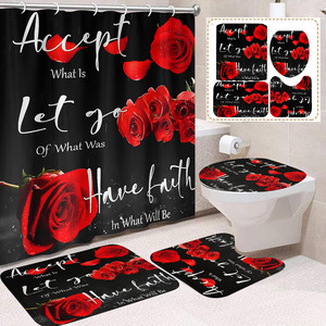Black Roses Faith Quote Polyester <b>Shower</b> Curtain <b>Bathroom</b> Curtain Custom Digital Printed Polyester <b>Shower</b> Curtain Wholesale - Product Image 1