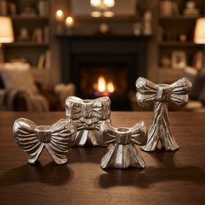 Sonnet Decor <b>Silver</b> Bow Handmade Aluminum <b>Candlestick</b> Holder Set for Christmas Home Decoration Durable Design - Product Image 2
