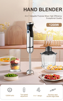 Mixeur Plongeant en Acier Inoxydable 500/1000/1200W avec Moteur en Cuivre Pur et 5+ Vitesses, 4 Lames - Hachoir Mixeur de Cuisine Domestique