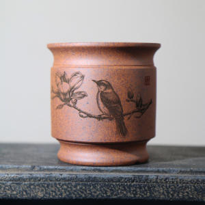 Hecho a mano arcilla púrpura madera esmaltada clásico mar ola y Magnolia patrón Durable decoración del hogar maceta de escritorio - Product Image 3