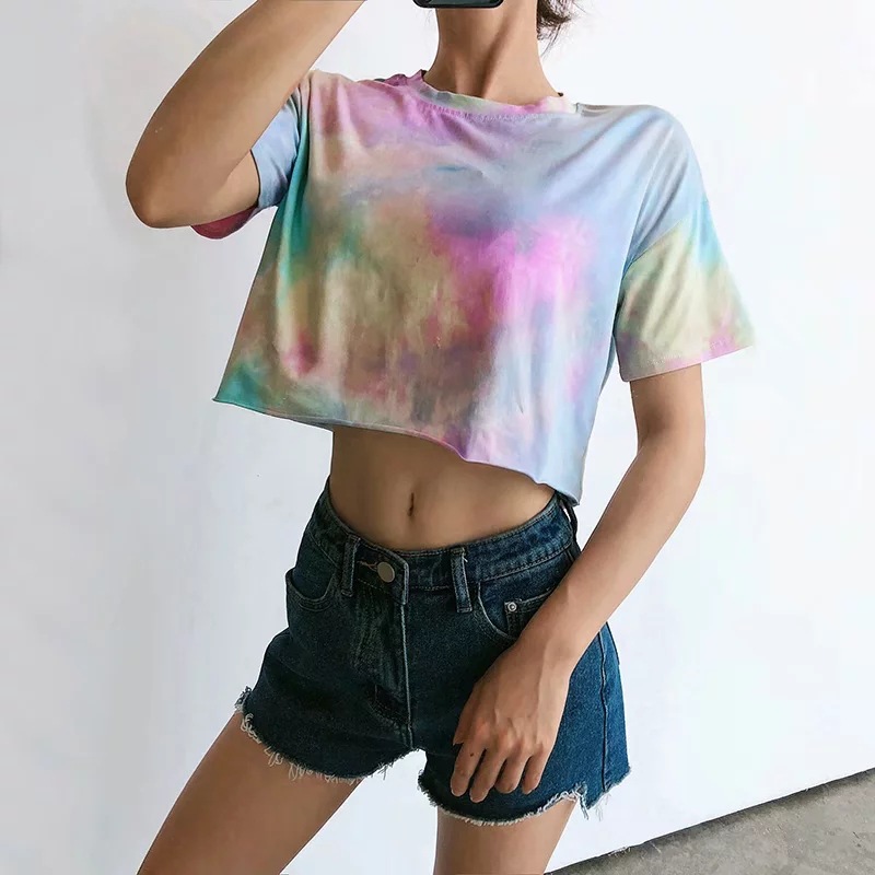 J9272 Fashion Ladies Crop Tops Tie Dye Women Tops Short