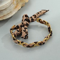 Bracelets Chaîne de Luxe pour Femme à Imprimé Léopard en Acier Inoxydable, Manchette Réglable Style Cubain Enveloppée d'Écharpe