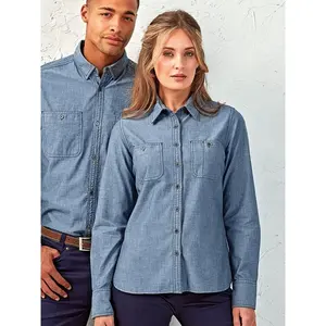 Camisa de chambray orgánica para mujer, merchandising sostenible - Product Image 1