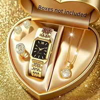 Ensemble de bijoux pour femmes, 5 pièces, montre-bracelet en quartz rectangulaire avec cristaux, collier, bague, boucles d'oreilles, ensemble de montres en cadeau, vente en gros