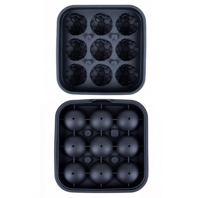 9 black football-shaped ice cubes