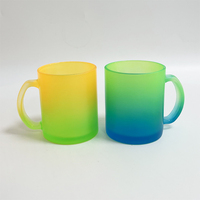 Tasse en verre de pulvérisation de couleur bicolore personnalisée de 11oz tasse en verre dépoli de style île tasse souvenir pour jus de lait