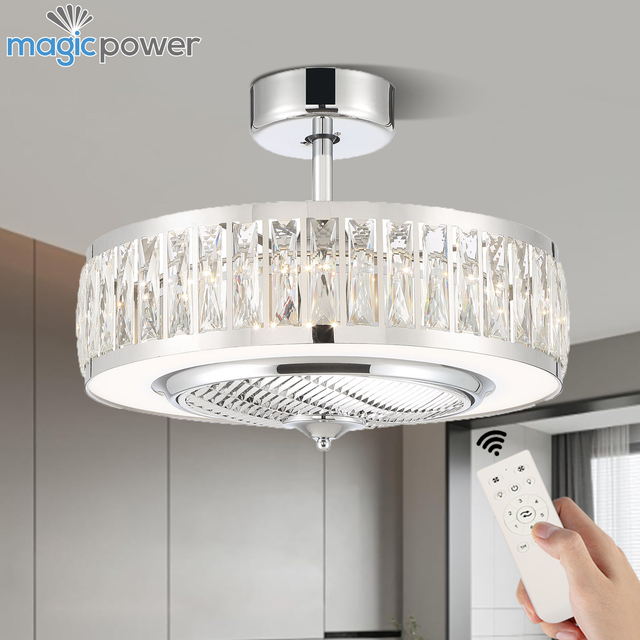 Modern Simple Transparent Blades Decorative Luxury Crystal Ceiling Fan With Remote Control