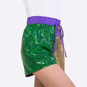 Custom Women's Fashionable Patchwork Pleated Shiny Lounge Green <strong>Gold</strong> Sequin Shorts Mardi Gras <strong>Dress</strong> - Product Image 3