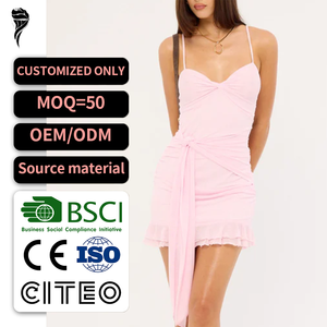 New Summer Elegant Women's Party Dress Skin-Friendly Chiffon Mini Dress Slim Waist Pleat Ruffled Hem Princess Dress - Product Image 1