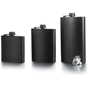 6 oz 8 oz 12 oz Stainless Steel Black Flask Set with Free Funnel, 3 Piece Set