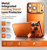 Protection d'objectif d'appareil photo ultra-fine anti-rayures en métal et verre trempé avec béquille escamotable intégrée pour 17 18 Pro/Pro Max