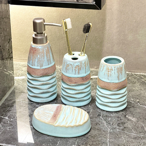 Juego de tocador de cerámica azul hielo rústico para decoración de encimera de fregadero en baño, habitación de polvo, <span class=keywords><strong>Suite</strong></span> de invitados o espacio de lavabo moderno - Product Image 2