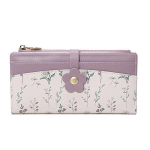 Cartera Larga de Cuero PU con Diseño de Flores para Mujer, Monedero con Botón, Delgado, para Monedas y Billetes, de Poliéster Resistente - Product Image 4