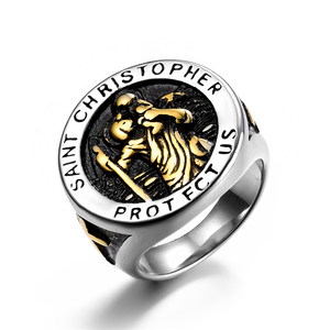 Anelli da Uomo Stile Biker con Sigillo, Anelli Statement in Argento con San Cristoforo, Gioielli in Acciaio Inossidabile - Product Image 6