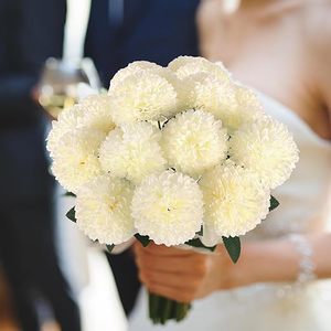 Hananona 12 pièces de chrysanthèmes artificiels réalistes faits à la main en soie, <span class=keywords><strong>fleurs</strong></span> blanches pour la décoration intérieure du printemps - Product Image 6