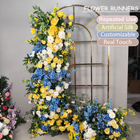Coureur de fleurs artificielles bleu royal au prix de gros pour la décoration d'arc, fleurs jaunes et bleues, fleurs artificielles
